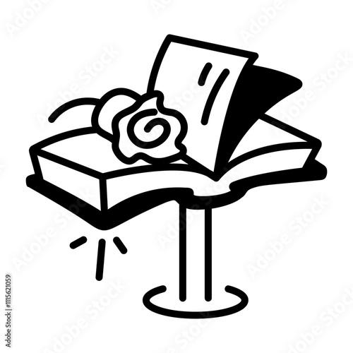 Music stand with song album and flower, hand drawn icon 

