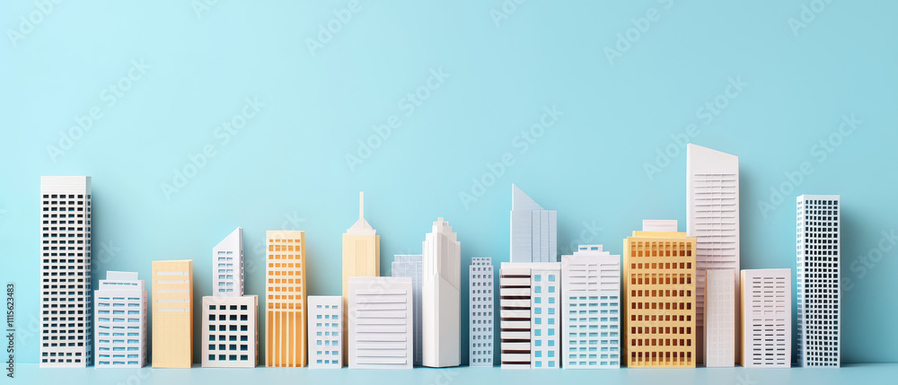 Paper art of financial district with towering buildings and vibrant colors