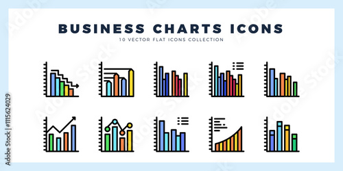 10 Business Chart and Diagram Lineal Color icon pack. vector illustration.