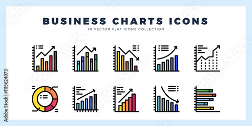 10 Business Chart and Diagram Lineal Color icon pack. vector illustration.