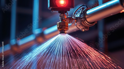 Wallpaper Mural A close-up of a sprinkler system emitting water, highlighted by dramatic lighting, showcasing the efficiency of fire suppression technology. Torontodigital.ca