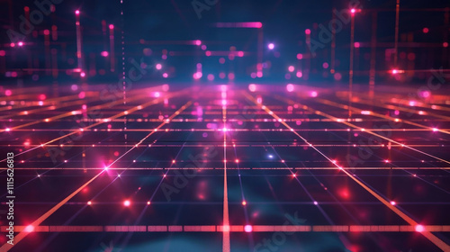 Explore the vibrant energy of a futuristic digital grid, illuminated in neon hues and dynamic lines