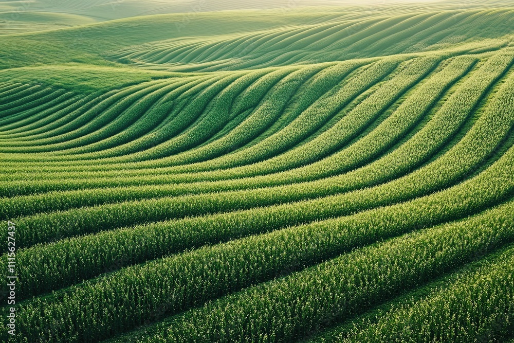 Rolling green hills, planted fields. Rolling green hills, planted fields.