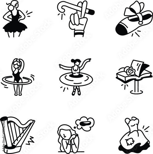 Pack of Ballerina Show Doodle Icons 

