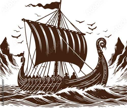 Viking Ship Silhouette Sketch eps file
