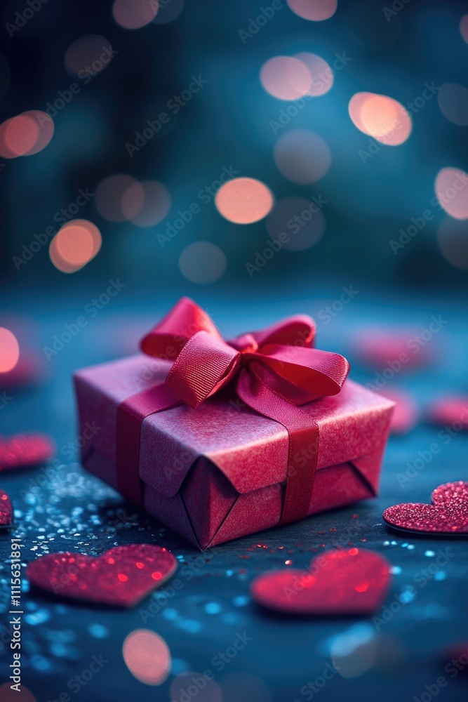 Fototapeta premium Pink Gift Box with Red Bow