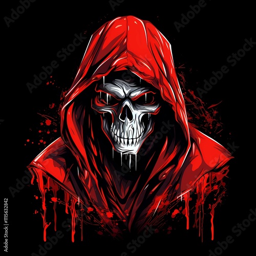 grim reaper skull wearing red jacket