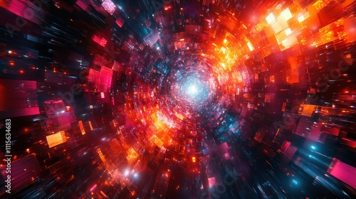 Wallpaper Mural Abstract digital vortex with luminous particles reminiscent of cosmic energy swirling in vibrant shades of red, orange, and blue, creating a mesmerizing background Torontodigital.ca