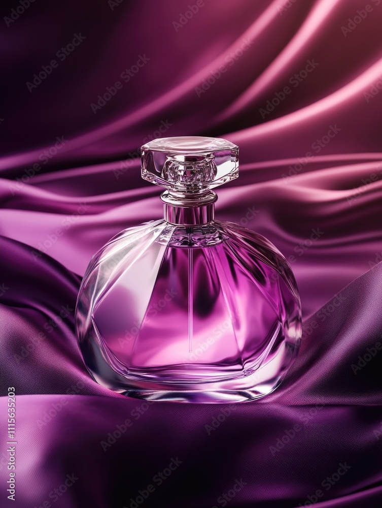 Perfume bottle on purple cloth Perfume bottle on purple cloth