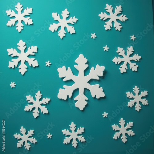 Wallpaper Mural One large snowflake on a green background and snowflakes scattered around Torontodigital.ca