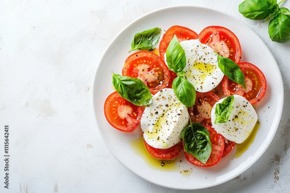 Delicious action classic caprese salad with ripe tomatoes and fresh basil italian cuisine outdoor table setting gourmet food aesthetic vibrant colors culinary artistry Delicious action classic caprese salad with ripe tomatoes and fresh basil italian cuisine outdoor table setting gourmet food aesthetic vibrant colors culinary artistry