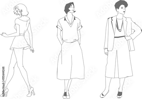 Vector sketch illustration of a silhouette in the form of a simple line of a model for a photo shoot