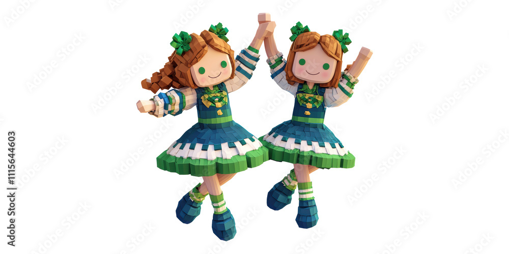 Fototapeta premium Dancing Leprechaun Girls Isolated On Transparent Background