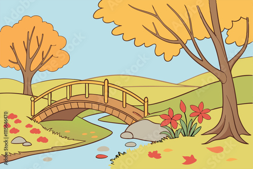 Illustrator Artwork of landscape and paysage nature and mountain and sky, clouds, lakes with nice view 
