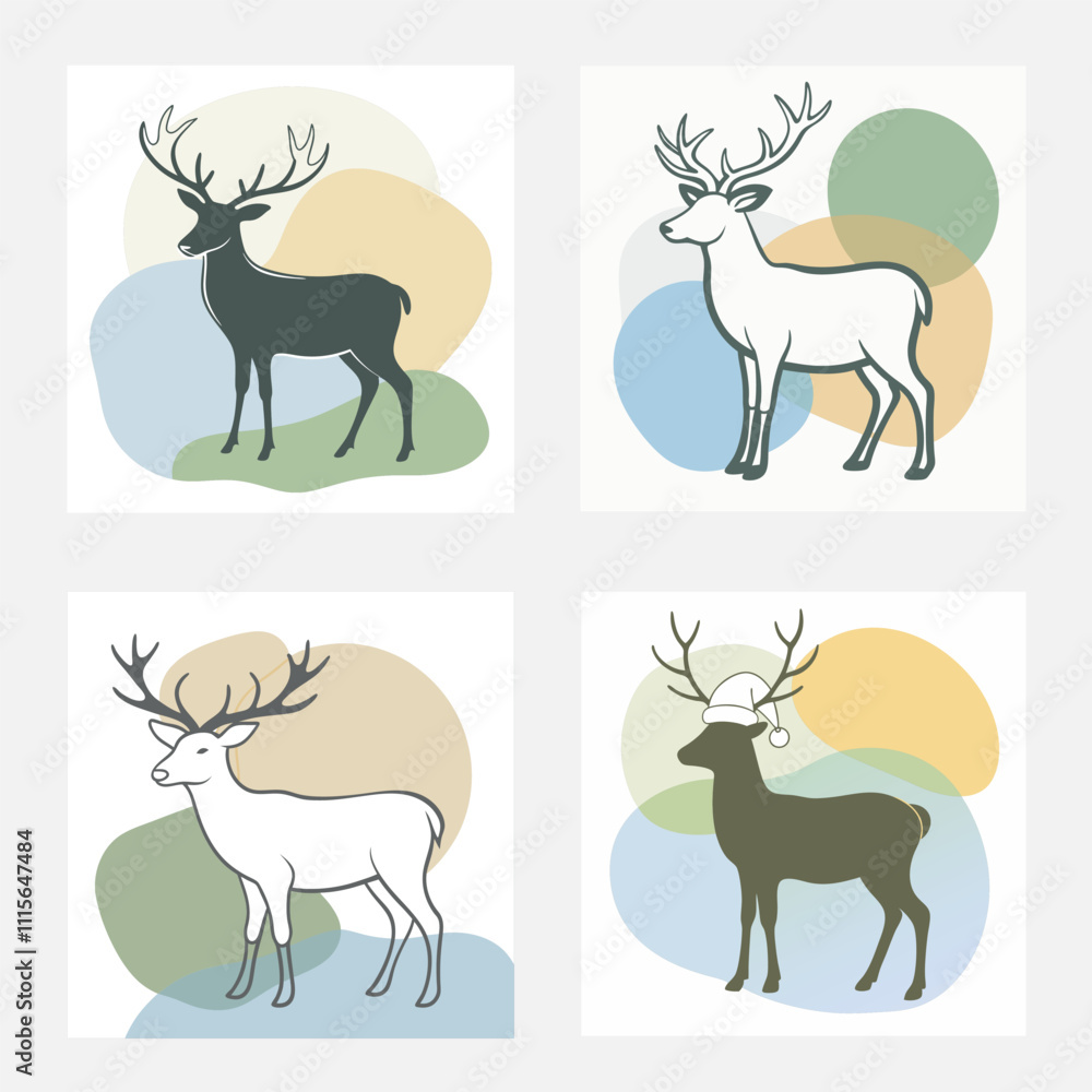 Naklejka premium Christmas reindeer ornaments vector illustration