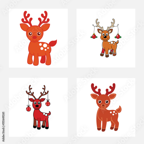 Cute Christmas reindeer ornaments vector illustration