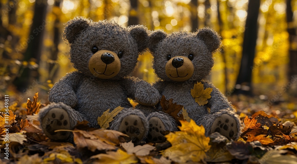 teddy bear in autumn forest teddy bear in autumn forest