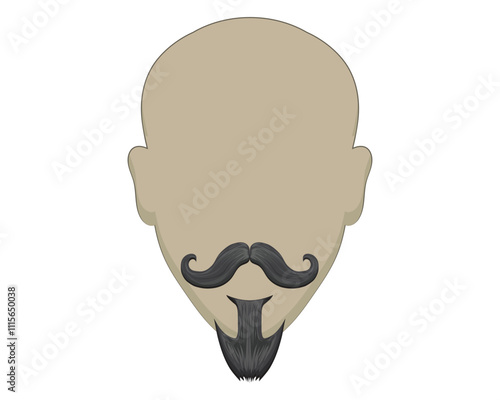 vector design cartoon illustration of a shaved-headed man with a unique mustache and beard shape