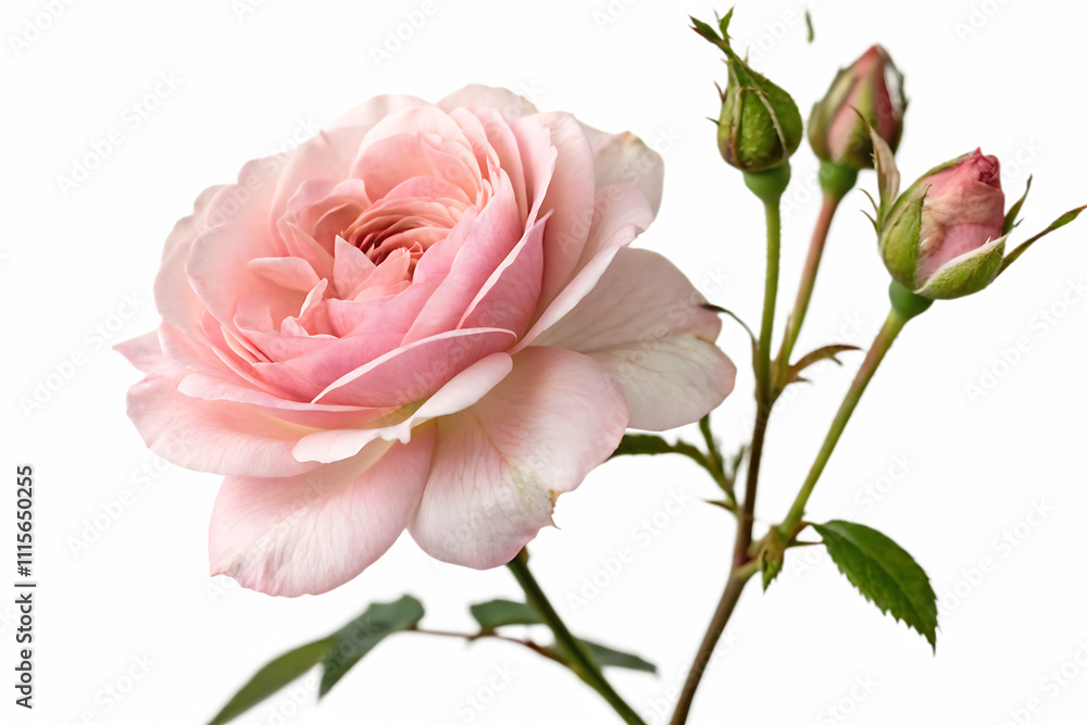 Fototapeta premium Rosa damascena flower PNG on white background.AI GENERATED