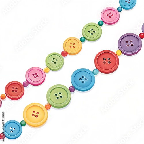 Beaded string of colored buttons isolated on white. photo