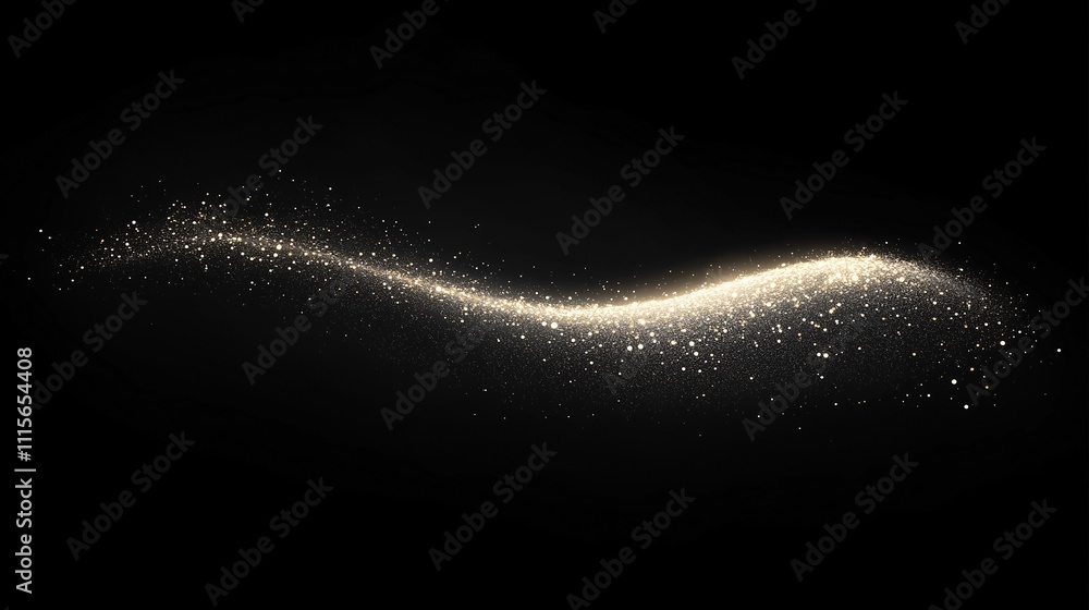 Fototapeta premium 黒い背景とキラキラした粒子が波の様に舞うCG画像
