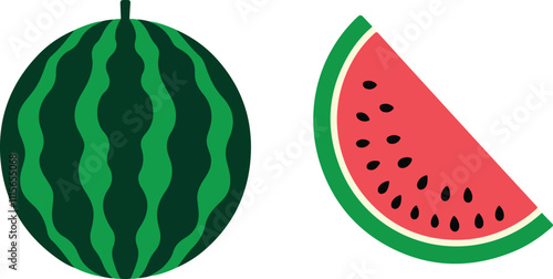 Watermelon fruit clipart icon vector on white background.