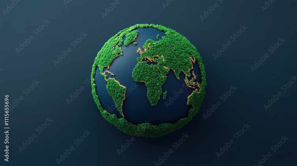 Obraz premium globe covered in green foliage with glowing boundaries