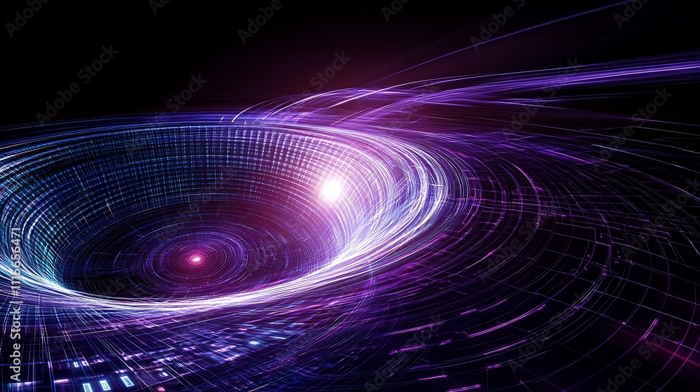 Obraz premium Abstract Cosmic Swirl with Vibrant Colors and Energetic Light Trails in a Dark Background