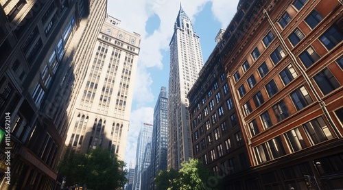 Wallpaper Mural The iconic Wall Street, featuring towering skyscrapers and bustling financial institutions. This cityscape highlights the center of global investment and finance, with architectural marvels shaping th Torontodigital.ca