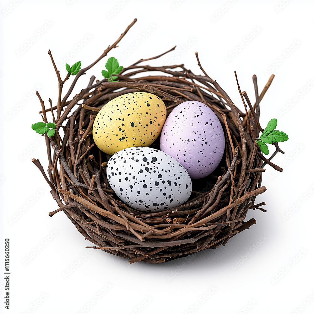 Bird Nest with Eggs Illustration on White Background Bird Nest with Eggs Illustration on White Background