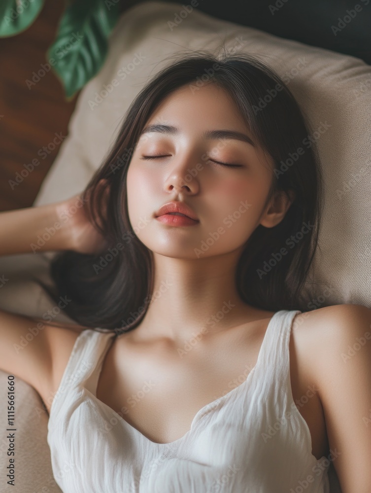 Fototapeta premium Woman relaxing on couch
