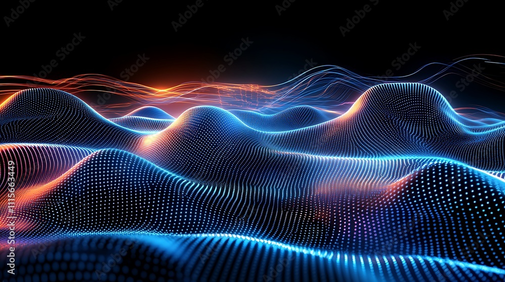 Obraz premium Abstract Digital Waves with Colorful Glowing Lights in a Dark Background for Modern Technology Concepts