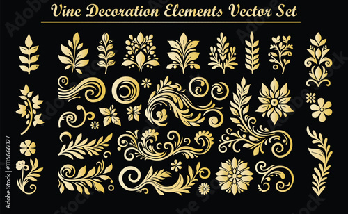 Vine Decoration Elements Vector Set, Elegant and Ornamental Vine Designs, Perfect for Invitations, Branding, Scrapbooking, Textile Patterns, Nature-Themed Graphics, Wallpaper, and Decorative Projects