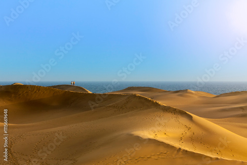 Fototapeta Naklejka Na Ścianę i Meble -  Walking through the dunes of Maspalomas, Grand Canary