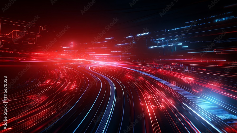 Obraz premium Dynamic Abstract Background with Bright Light Trails and Futuristic Digital Elements