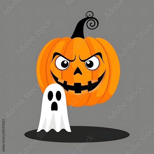 Spooky Halloween Pumpkin With Friendly Ghost photo