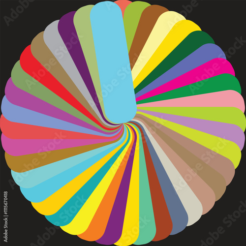  A circle of rainbow colored lines is shown in a circle