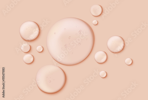 round drops of cosmetic product serum gel texture on top view flat surface background