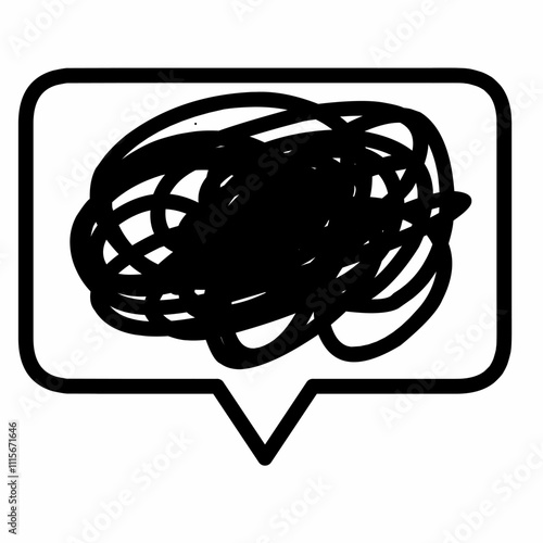 Speech bubble with depressive tangle. Hand drawn text bubble to express misunderstanding and depression. Vector illustration isolated in white background