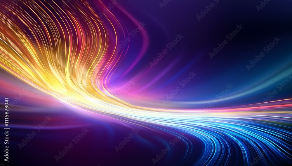 Obraz premium 青紫のグラデーションと黄色から白へ変わる光のライン