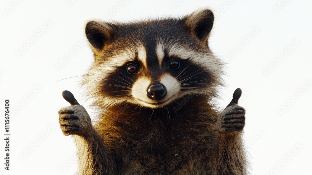 Obraz premium Happy raccoon giving thumbs up, isolated on white background.