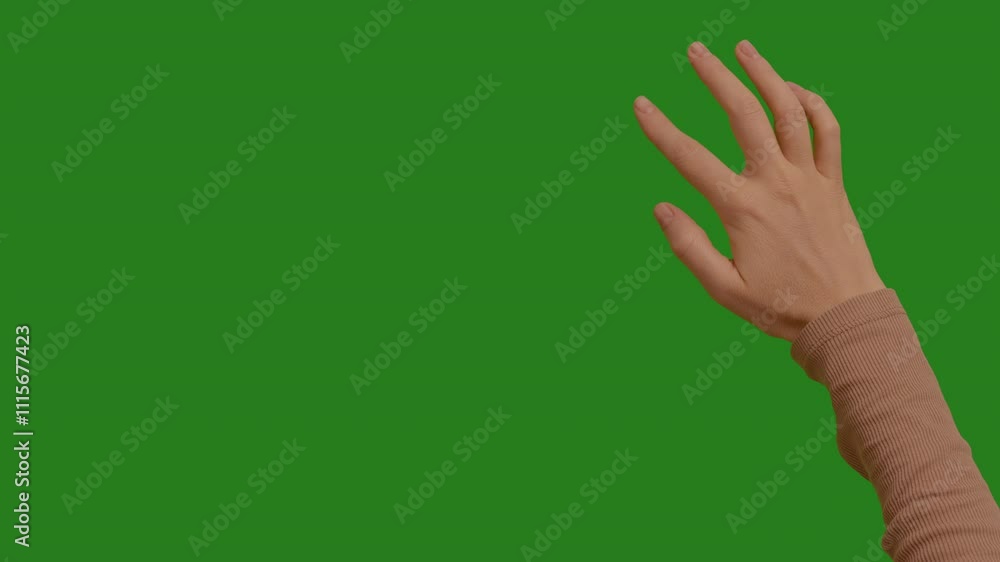 Gestures Female Hand Swiping On Chroma Key Green Screen Background
