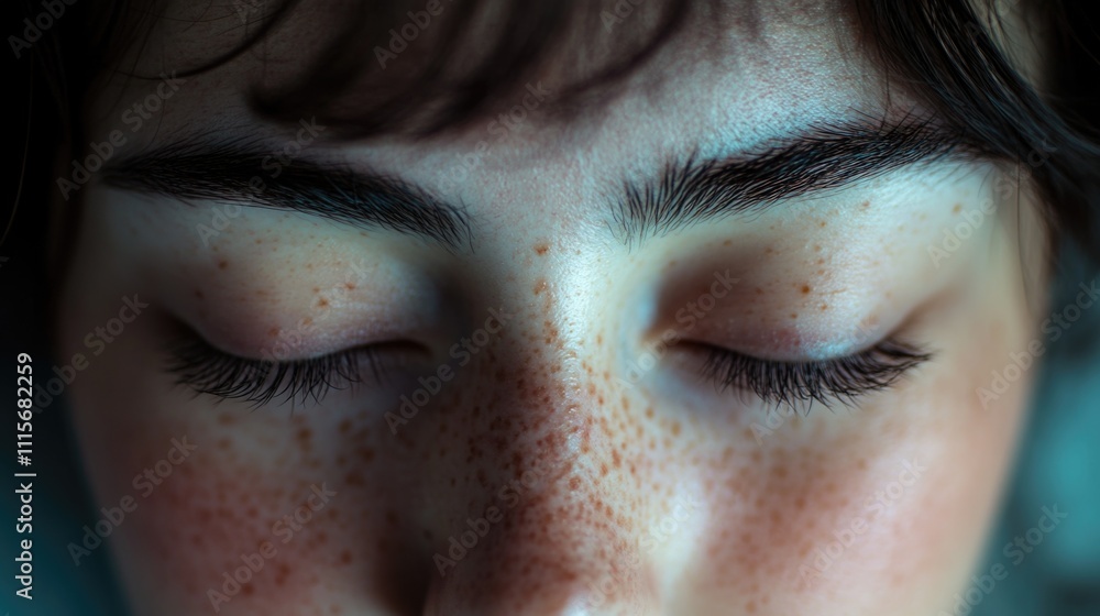 Fototapeta premium Moments of tranquility and deep sleep captured in a woman's eyes.
