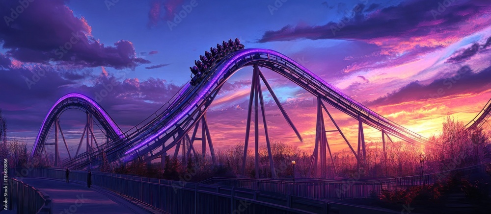 Obraz premium Roller Coaster Ride at Sunset