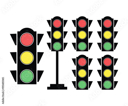 Traffic light set, Traffic sign simple icon set, follow rules vector illustration sky blue background