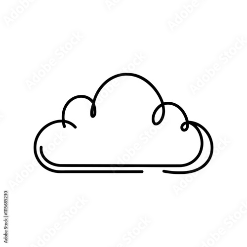 Linear cloud icon. Black and white image of a hand-drawn cloud. Vector illustration