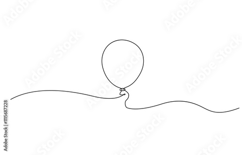 Card party invitation balloon one line continuous drawing doodle design vector, Continuous one line drawing balloon.