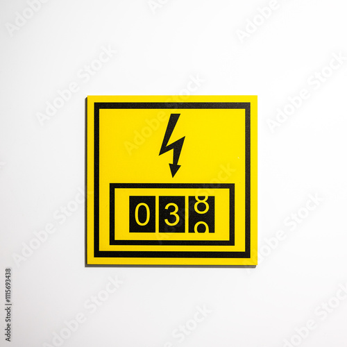 Sign of an electricity meter in an apartment block in Jette, Brussels, Belgium photo