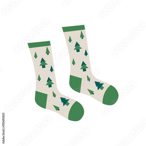 Trendy cotton and woolen socks with different textures isolated on white background. Vector illustration. Knitted socks icon different colors and sizes . Cozy winter,autumn and could season time