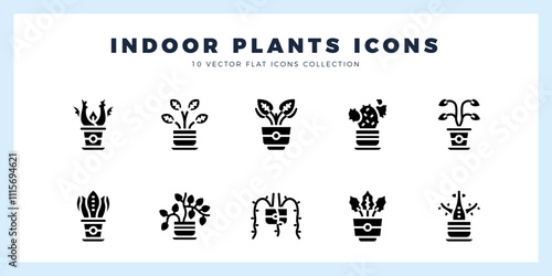 10 Indoor Plants Glyph icons pack. vector illustration.